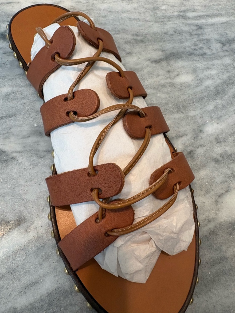 Women's Tan Gladiator Sandals with Studded Sole - Picture 3 of 9